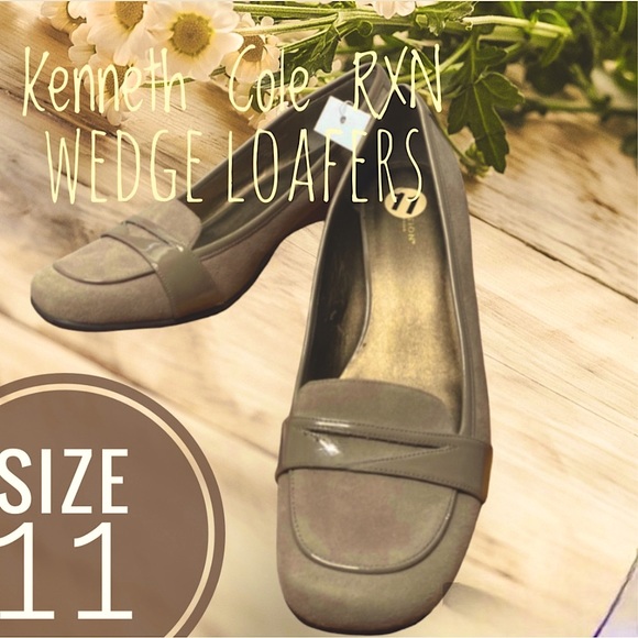 Women’s Loafers, Kenneth Cole Reaction, Beige Suede & Patent Leather, Size 11 - Picture 3 of 9